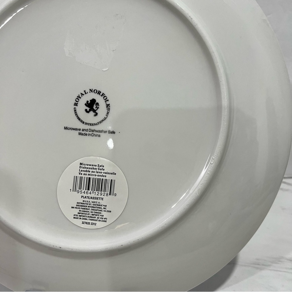 Royal Norfolk Large Dinner Floral Plates 10.5" (Set of 2) White Blue Ceramic - Picture 3 of 8
